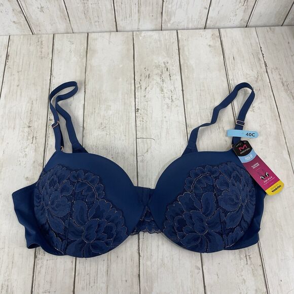 Maidenform Push Up Plunging Neck Line, Underwire Bra DM9900 Sz 40C Navy  & Gold - Picture 1 of 7